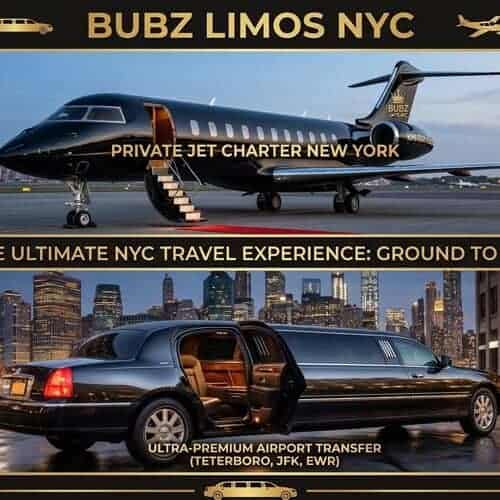 Private jet and stretch limousine in NYC