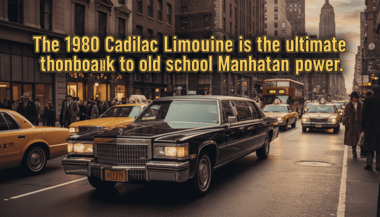 1980 Cadillac limousine driving through Manhattan traffic