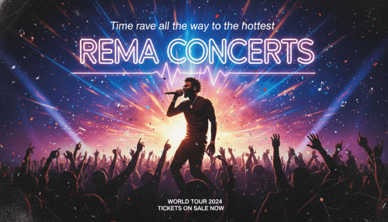 Singer performing at Rema world tour concert poster