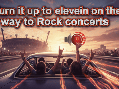 Friends driving to rock concert, volume turned to eleven