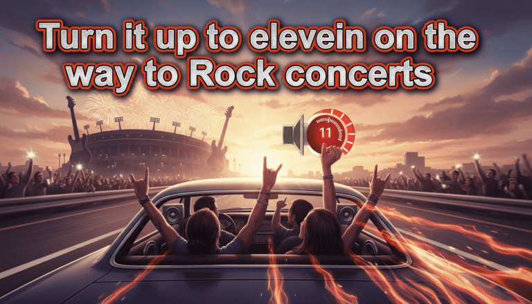 Friends driving to rock concert, volume turned to eleven
