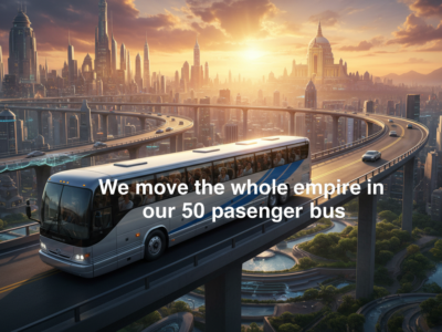 Passenger bus on elevated highway in futuristic city