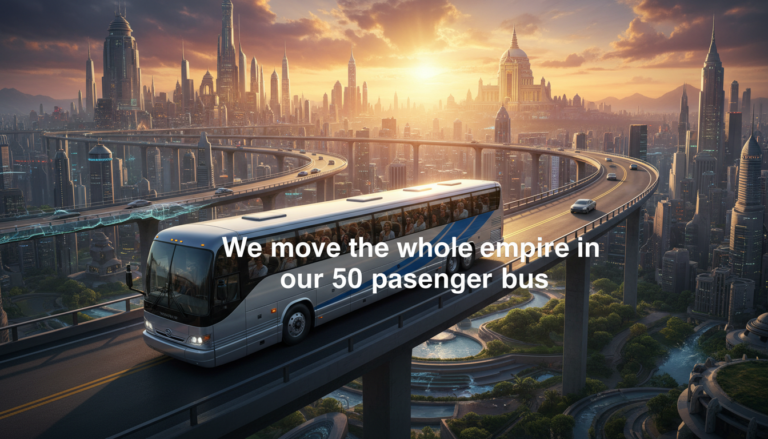Passenger bus on elevated highway in futuristic city