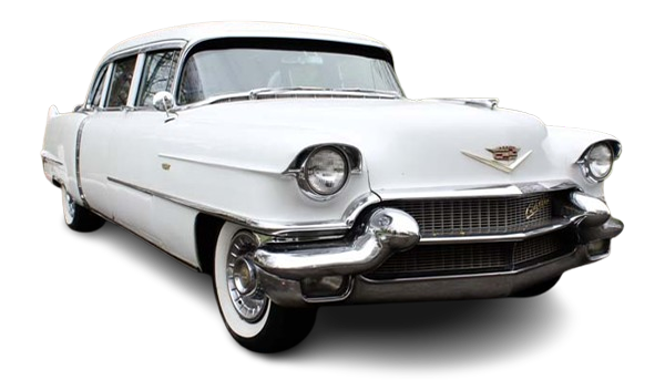 White 1950s classic Cadillac car angled view