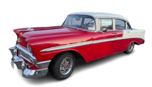 Red and white 1950s classic Chevrolet car