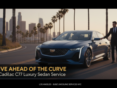 Luxury Cadillac sedan with couple in Los Angeles