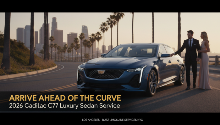 Luxury Cadillac sedan with couple in Los Angeles