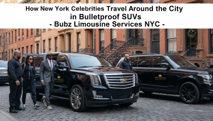Black luxury SUVs with security in New York City