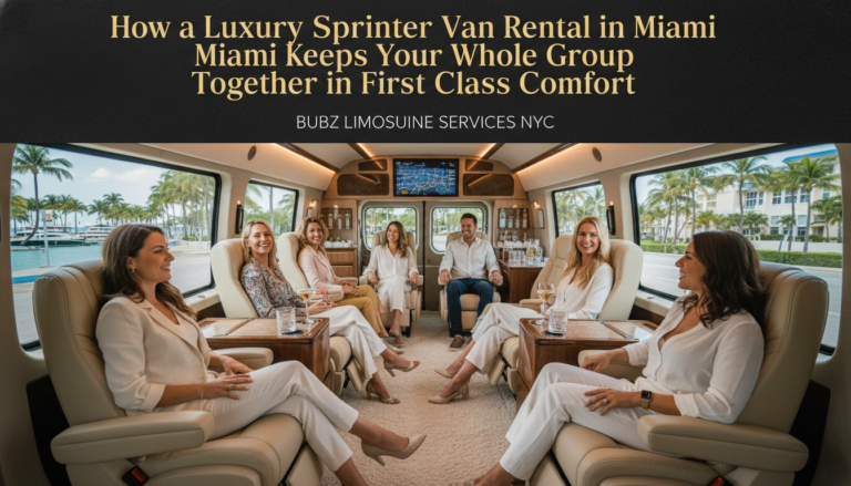 Luxury Sprinter van interior with group in Miami
