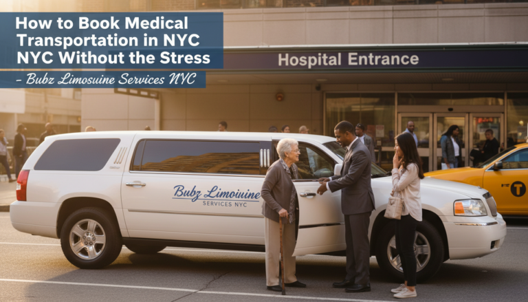 Elderly woman assisted into limousine at hospital entrance