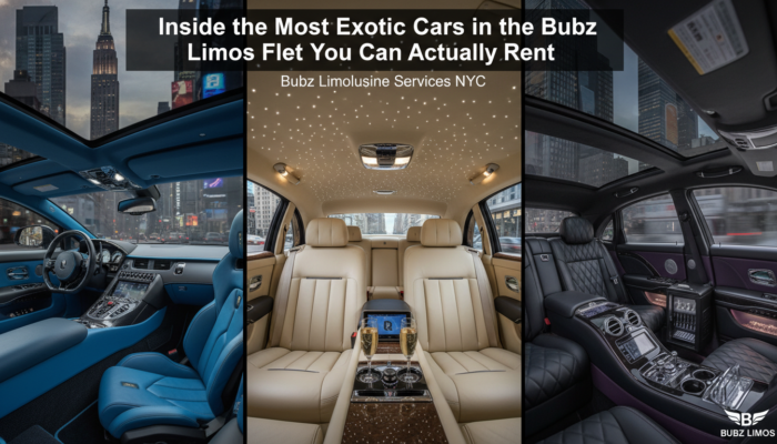 Luxury limousine interiors with panoramic roofs in NYC
