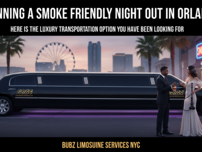 Luxury limousine outside Orlando smoke lounge at night