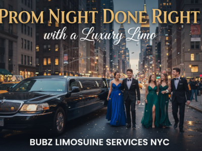 Prom group with luxury limousine in NYC