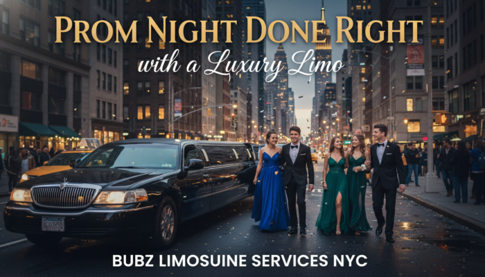 Prom group with luxury limousine in NYC