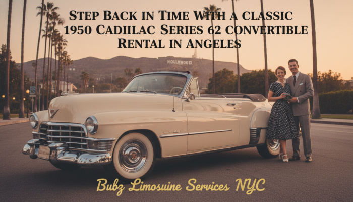 1950 Cadillac convertible with couple in Los Angeles