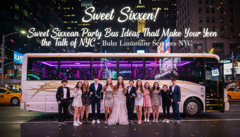 Teens celebrating Sweet Sixteen outside NYC party bus