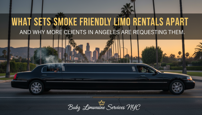 Black stretch limousine on Los Angeles street at sunset