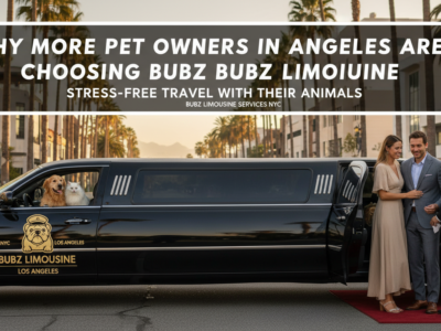 Black limousine with dog and cat, couple boarding
