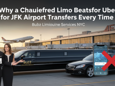 Chauffeured limousine at JFK airport with rideshare crossed out