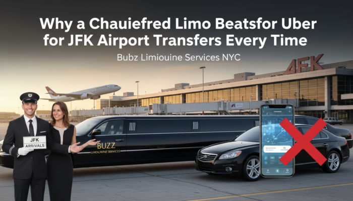 Chauffeured limousine at JFK airport with rideshare crossed out