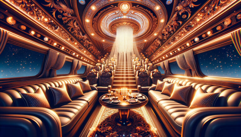 Luxurious private theater with chandelier and plush seating