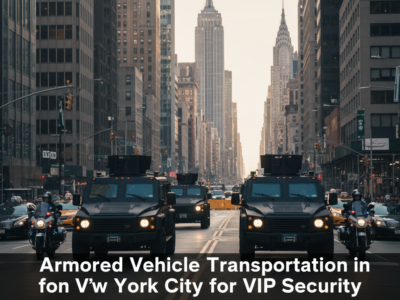 Armored vehicle convoy on a New York City street for VIP security.