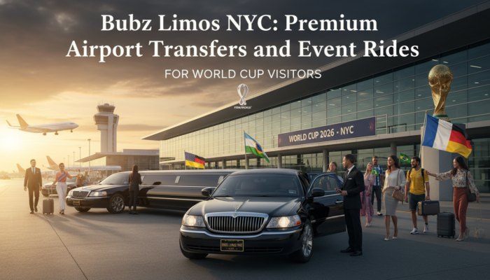 Luxury limousines at NYC airport for 2026 World Cup visitors.