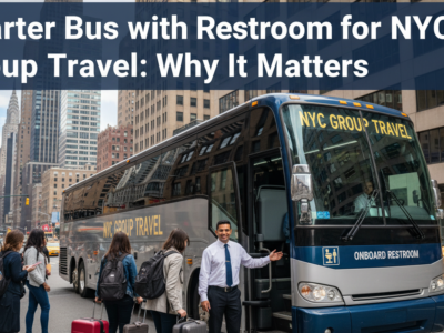 NYC charter bus with onboard restroom for group travel.