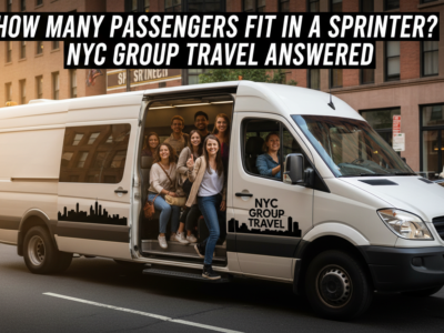 Group of people in NYC Sprinter van for group travel.