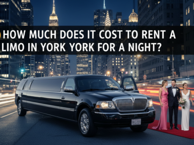 Black limo, couple, chauffeur on red carpet, New York City.