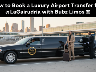 Bubz Limos luxury airport transfer with passenger and chauffeur.