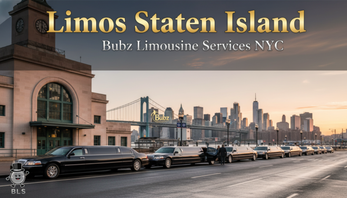 Limos Staten Island: Bubz Limousine Service NYC with city skyline.