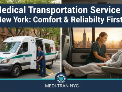 New York medical transport with staff ensuring patient comfort.