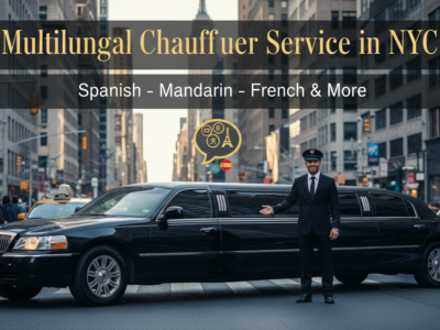 Multilingual chauffeur service in NYC with limousine and driver.
