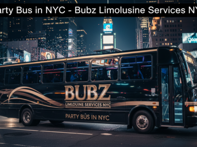 Bubz Party Bus in NYC at night with confetti