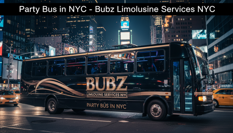 Bubz Party Bus in NYC at night with confetti