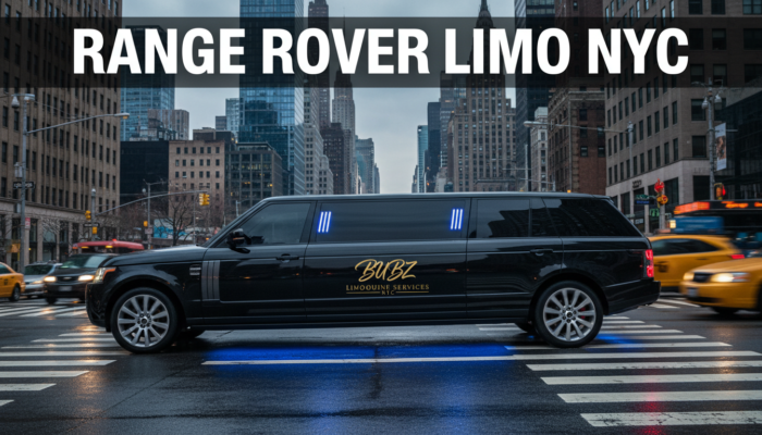 Black Range Rover limousine on a New York City street.