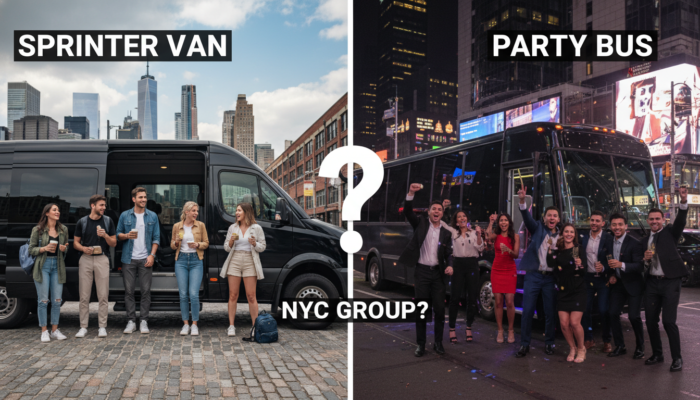 Sprinter van versus party bus for NYC group travel.