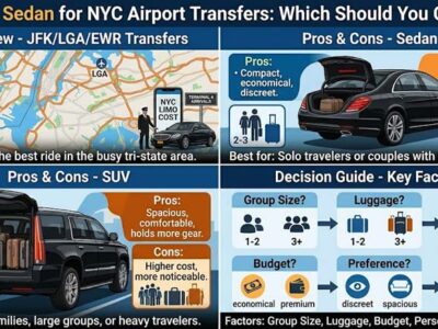 Infographic comparing SUV vs Sedan for NYC airport transfers.