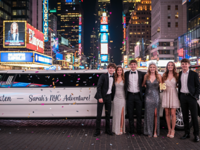 Sweet Sixteen celebration with limo and friends in Times Square.