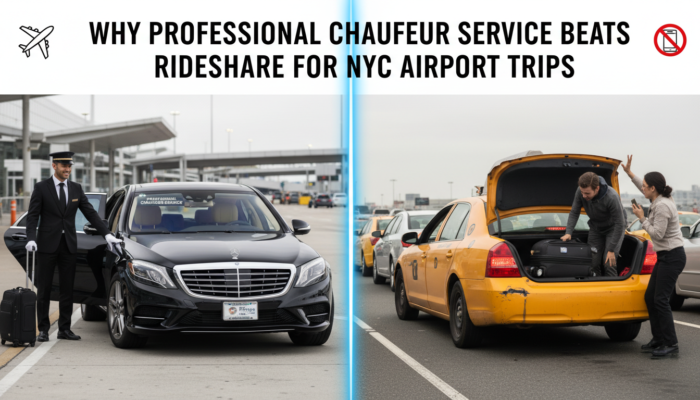 Chauffeur service versus rideshare struggle for airport trips.