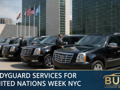 Bodyguard services with black SUVs at United Nations NYC