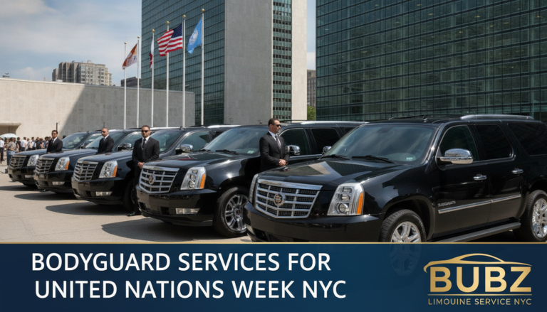 Bodyguard services with black SUVs at United Nations NYC