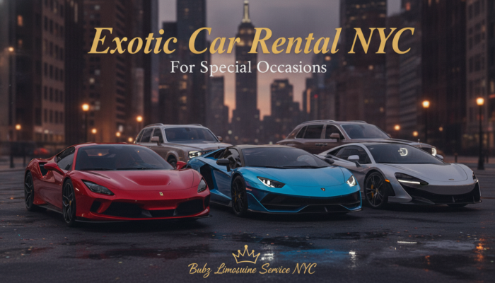 Exotic car rental NYC featuring Ferrari, Lamborghini, and McLaren supercars