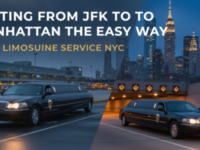 Luxury black limousine service from JFK airport to Manhattan, NYC.