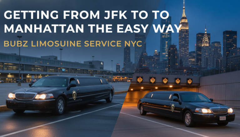 Luxury black limousine service from JFK airport to Manhattan, NYC.
