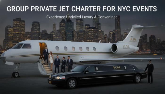 Group private jet charter with limousine service for NYC events