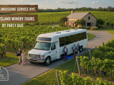 Bubz Limousine party bus at a Long Island winery tour.