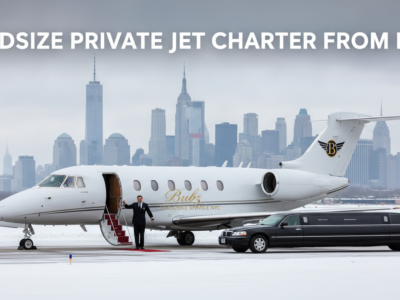 Midsize private jet charter with limousine service NYC skyline