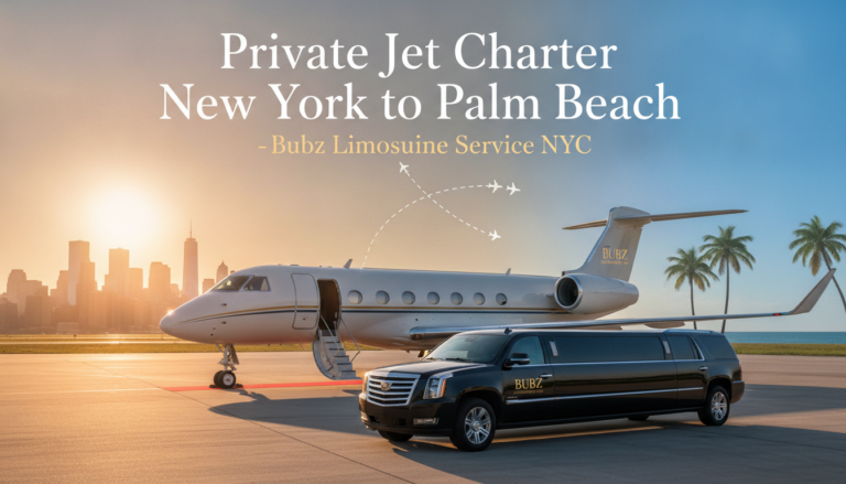 Private jet charter New York to Palm Beach with luxury limousine